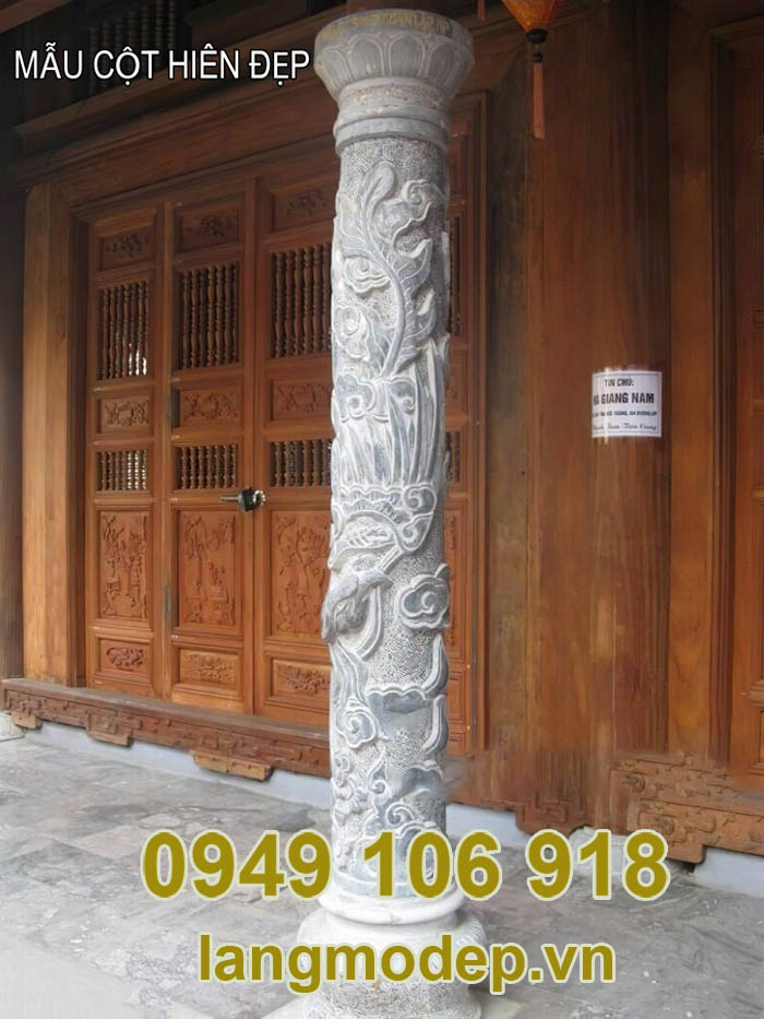 Cột nhà bằng đá hoa văn Rồng - Phượng