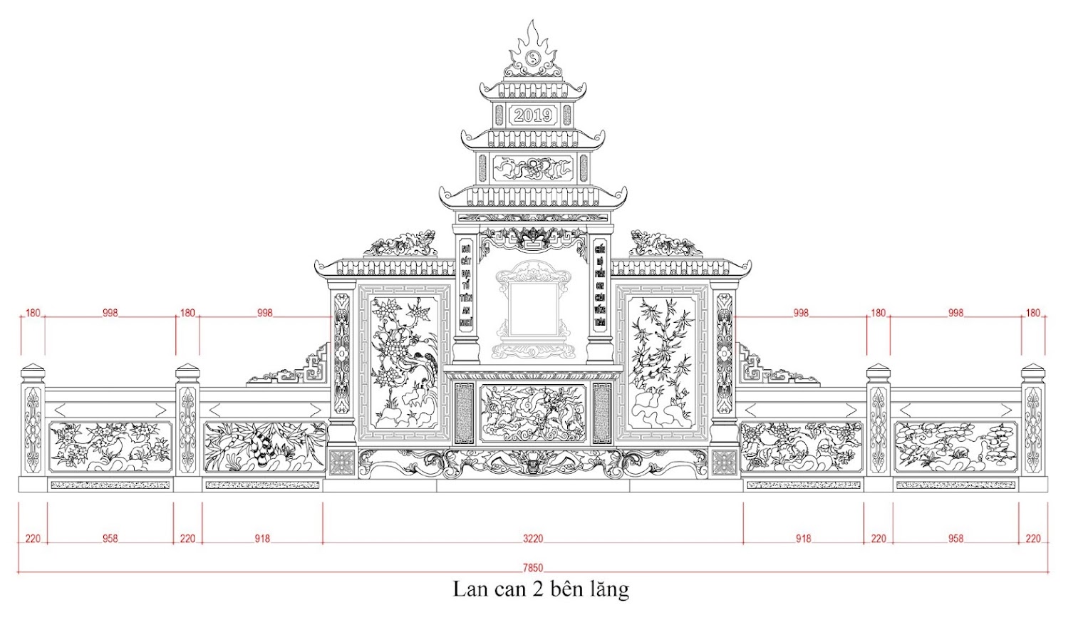 Bản vẽ kích thước mặt trước khu nghĩa trang gia đình